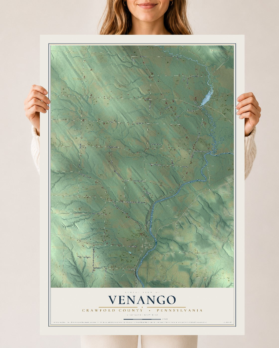 Map of Venango, Crawford County, Pennsylvania, 24 x 36 inch unframed archival matte print