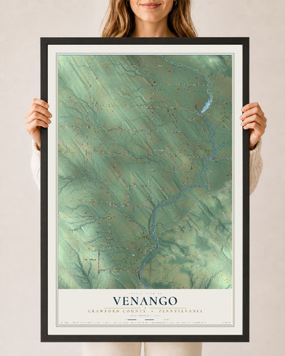 Map of Venango, Crawford County, Pennsylvania, 24 x 36 inch print in a black wood frame