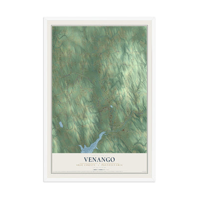 Map of Venango, Erie County, Pennsylvania, 12 x 18 inch print in a white wood frame