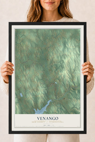 Map of Venango, Erie County, Pennsylvania, 18 x 24 inch print in a black wood frame