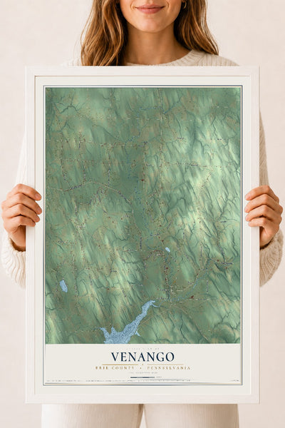 Map of Venango, Erie County, Pennsylvania, 18 x 24 inch print in a white wood frame