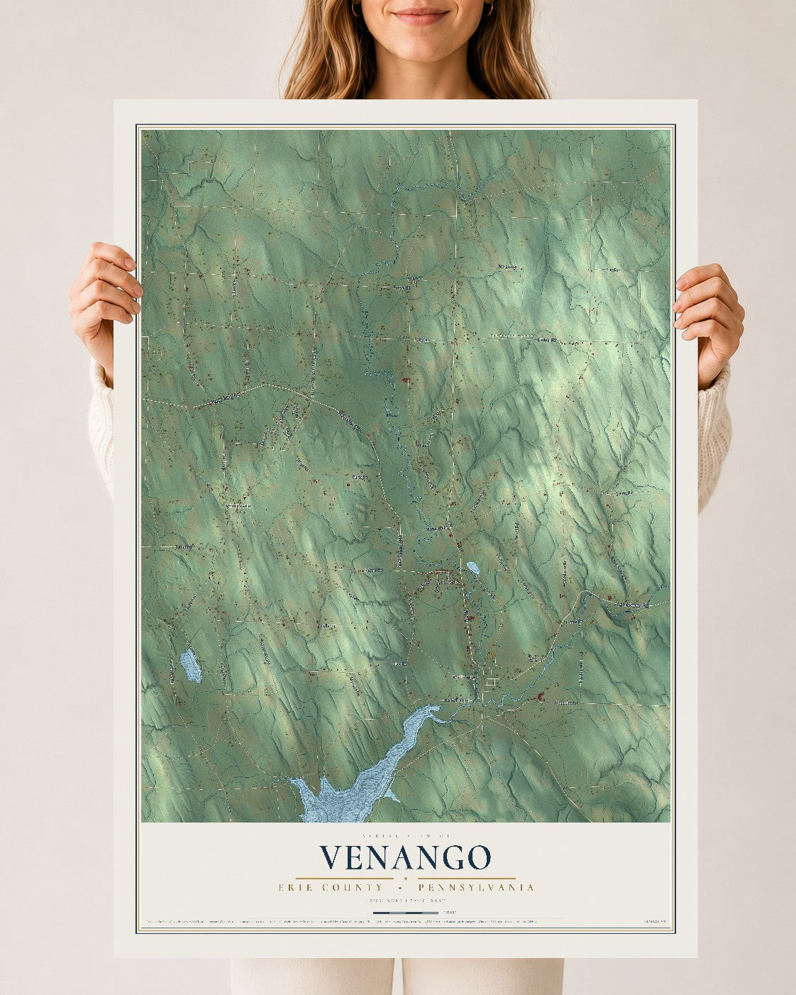 Map of Venango, Erie County, Pennsylvania, 24 x 36 inch unframed archival matte print