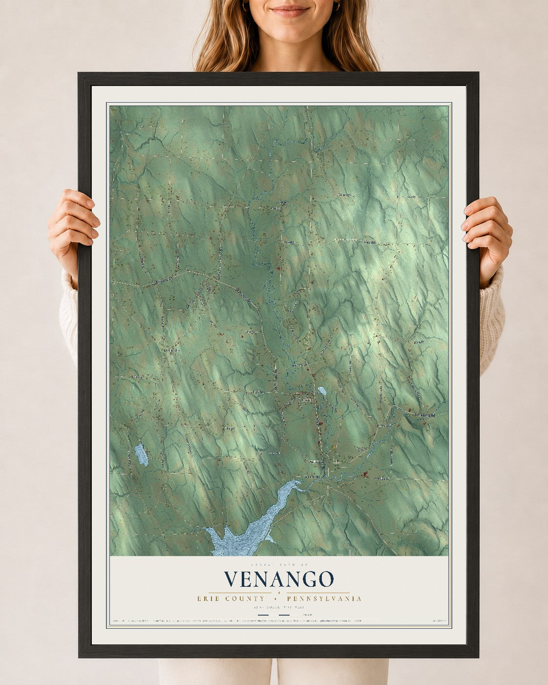 Map of Venango, Erie County, Pennsylvania, 24 x 36 inch print in a black wood frame