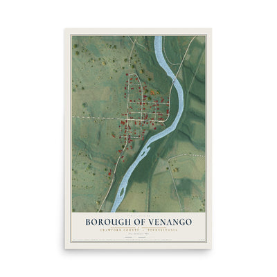 Map of the Borough of Venango, Crawford County, Pennsylvania, 12 x 18 inch unframed archival matte print