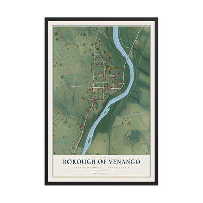 Map of the Borough of Venango, Crawford County, Pennsylvania, 12 x 18 inch print in a black wood frame