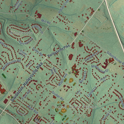 Close-up of the map of Vernfield, Pennsylvania print showing street and building detail