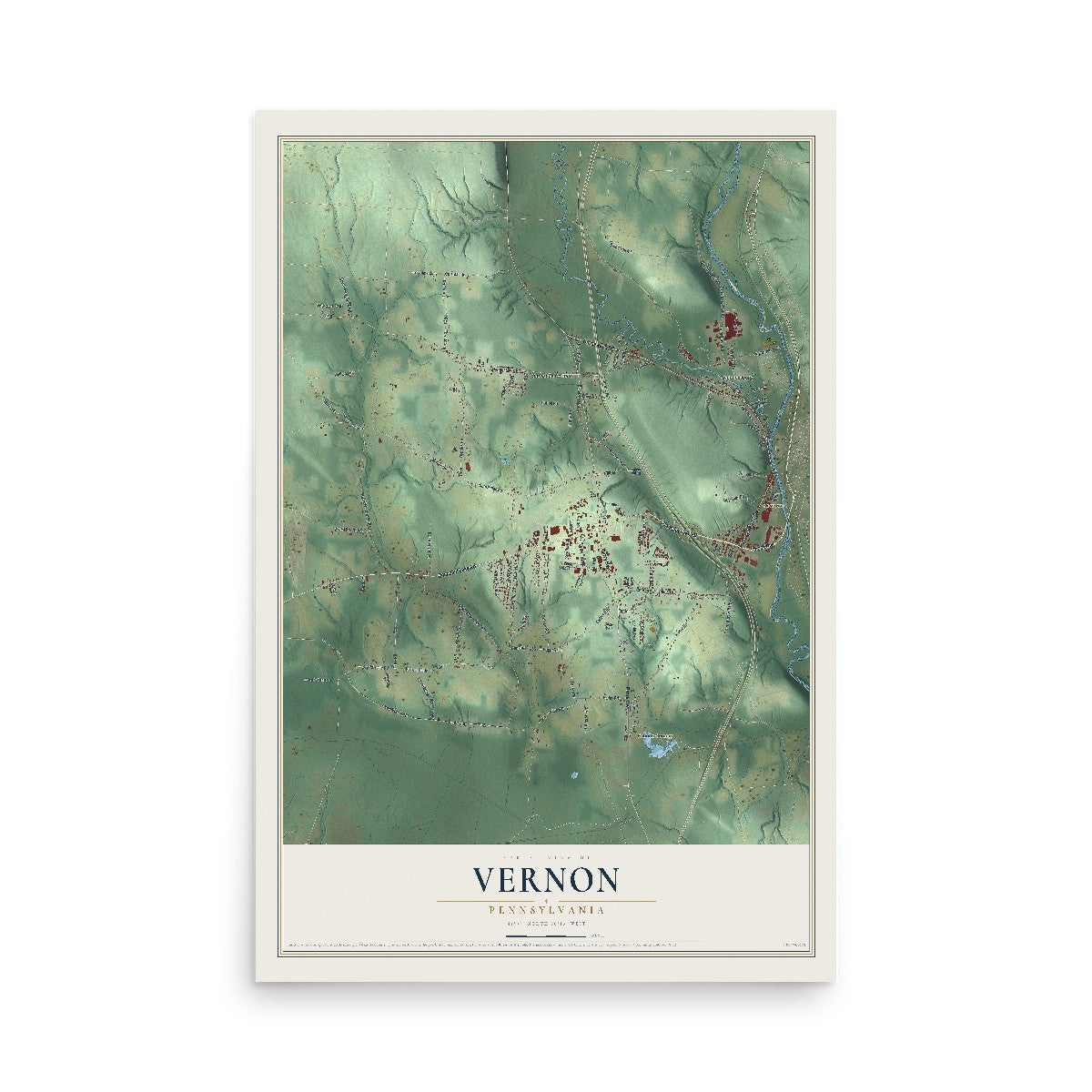 Map of Vernon, Pennsylvania, 12 x 18 inch unframed archival matte print