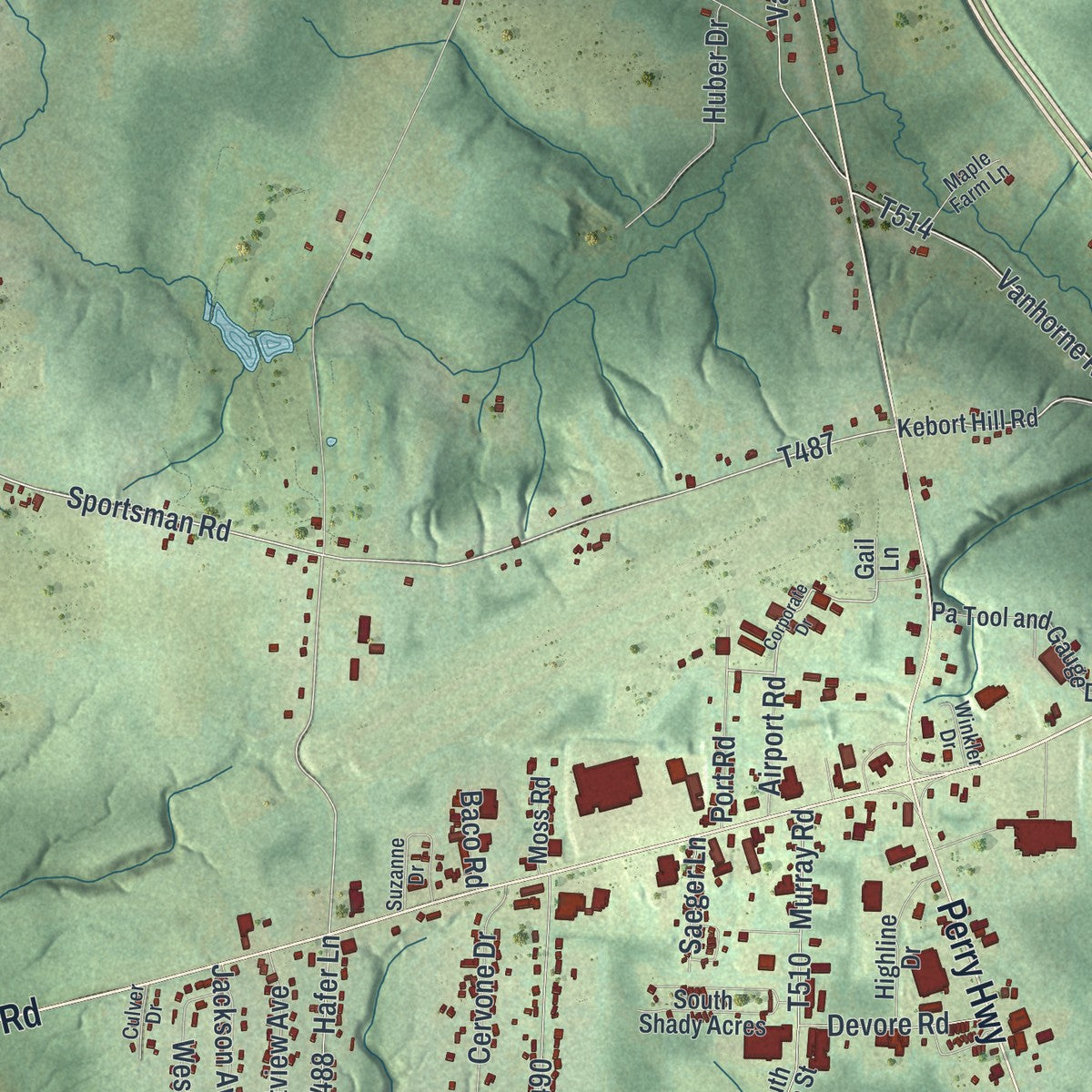 Close-up of the map of Vernon, Pennsylvania print showing street and building detail