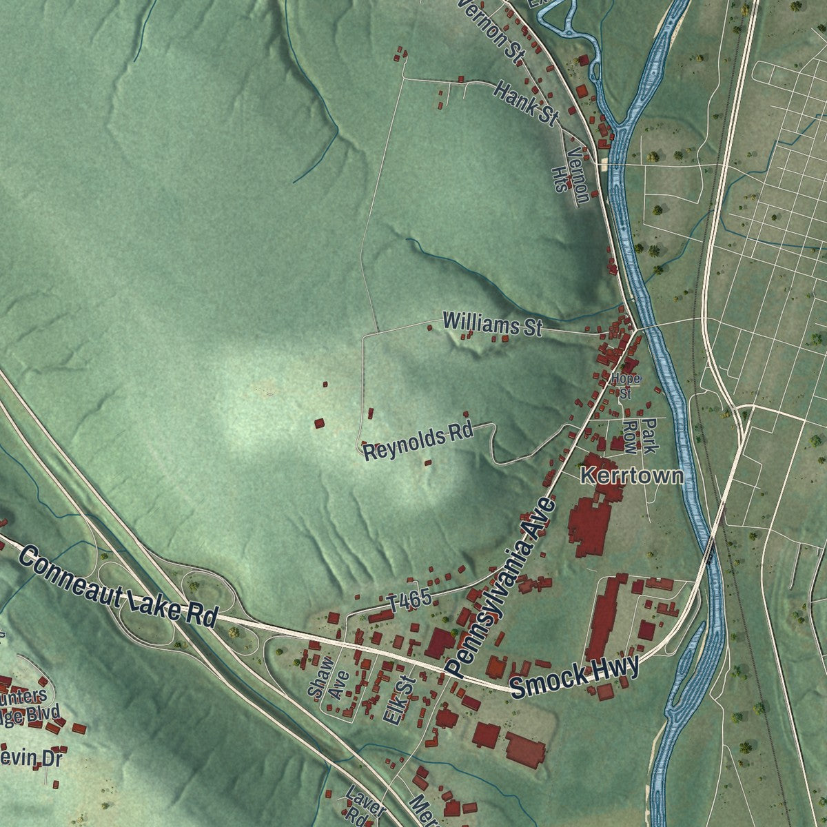 Second close-up of the map of Vernon, Pennsylvania print showing more streets and buildings