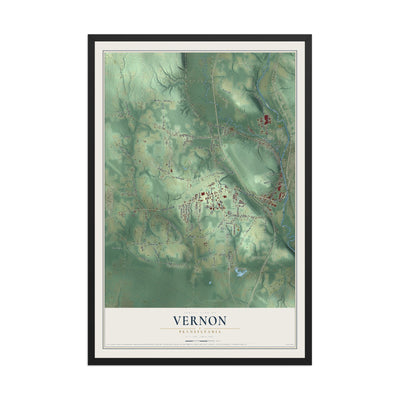 Map of Vernon, Pennsylvania, 12 x 18 inch print in a black wood frame