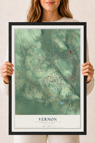 Map of Vernon, Pennsylvania, 18 x 24 inch print in a black wood frame