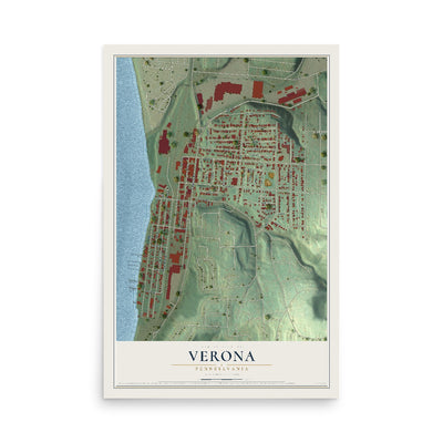 Map of Verona, Pennsylvania, 12 x 18 inch unframed archival matte print