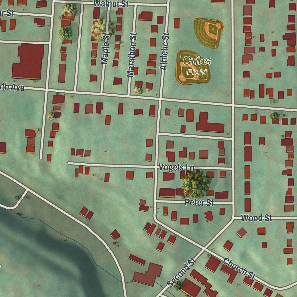 Second close-up of the map of Verona, Pennsylvania print showing more streets and buildings