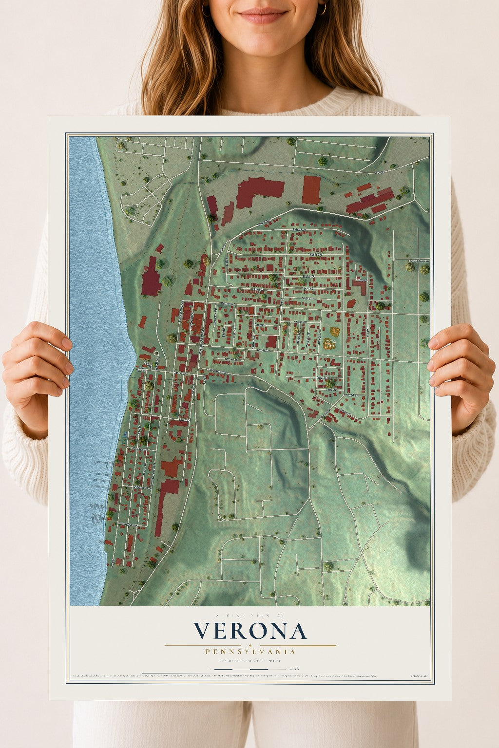 Map of Verona, Pennsylvania, 18 x 24 inch unframed archival matte print