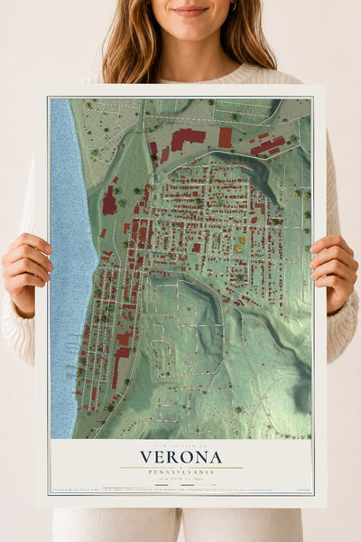 Map of Verona, Pennsylvania, 18 x 24 inch unframed archival matte print