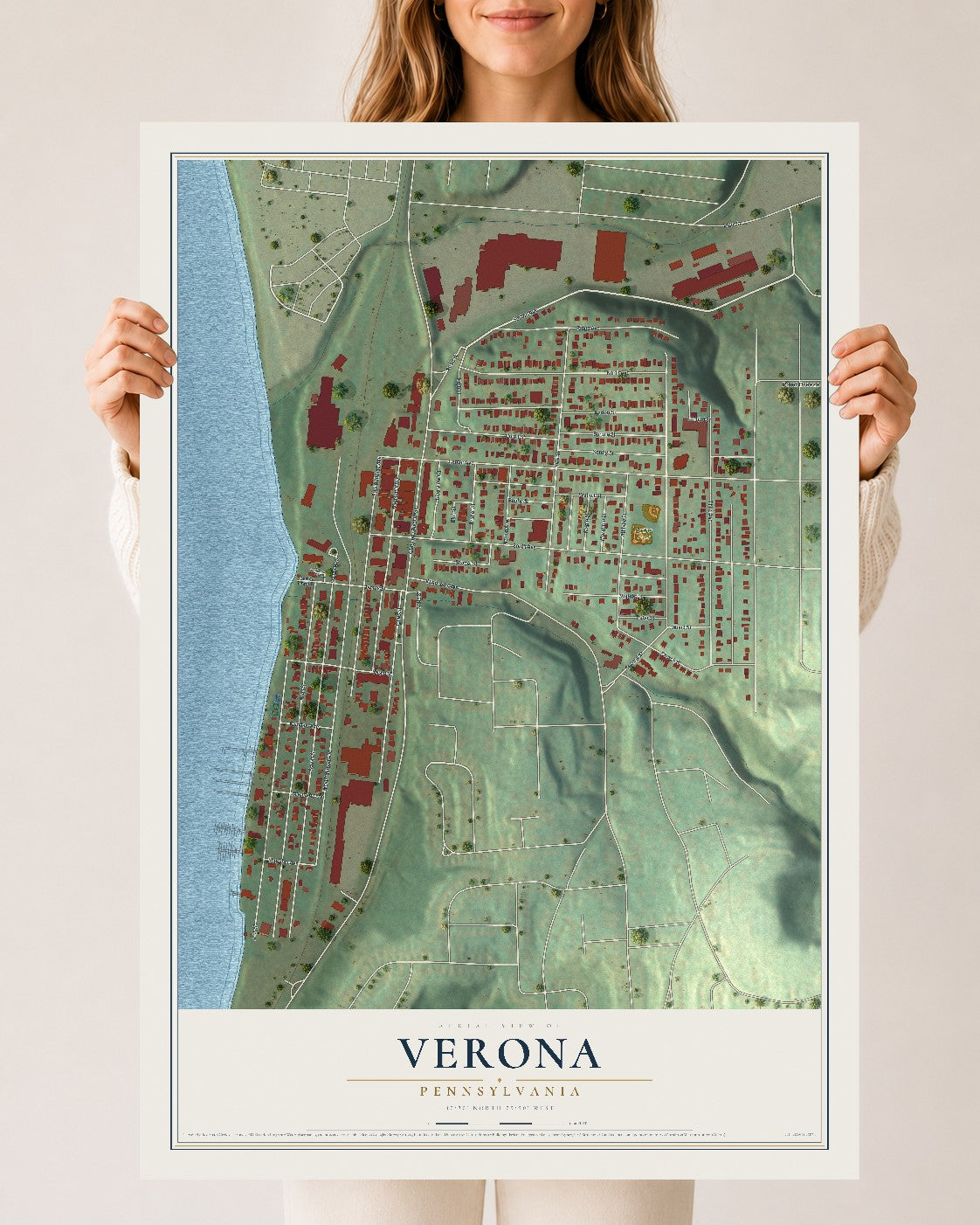 Map of Verona, Pennsylvania, 24 x 36 inch unframed archival matte print