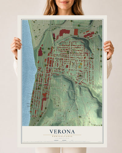 Map of Verona, Pennsylvania, 24 x 36 inch unframed archival matte print
