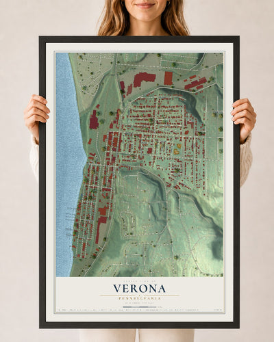 Map of Verona, Pennsylvania, 24 x 36 inch print in a black wood frame