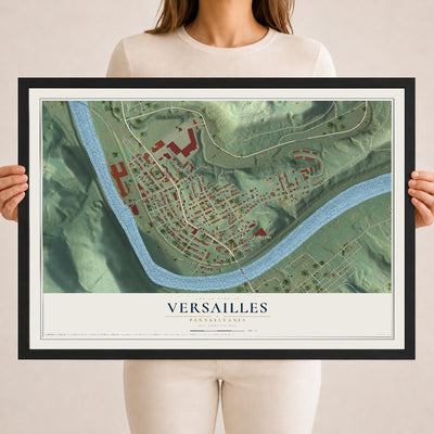 Map of Versailles, Pennsylvania, 18 x 24 inch print in a black wood frame