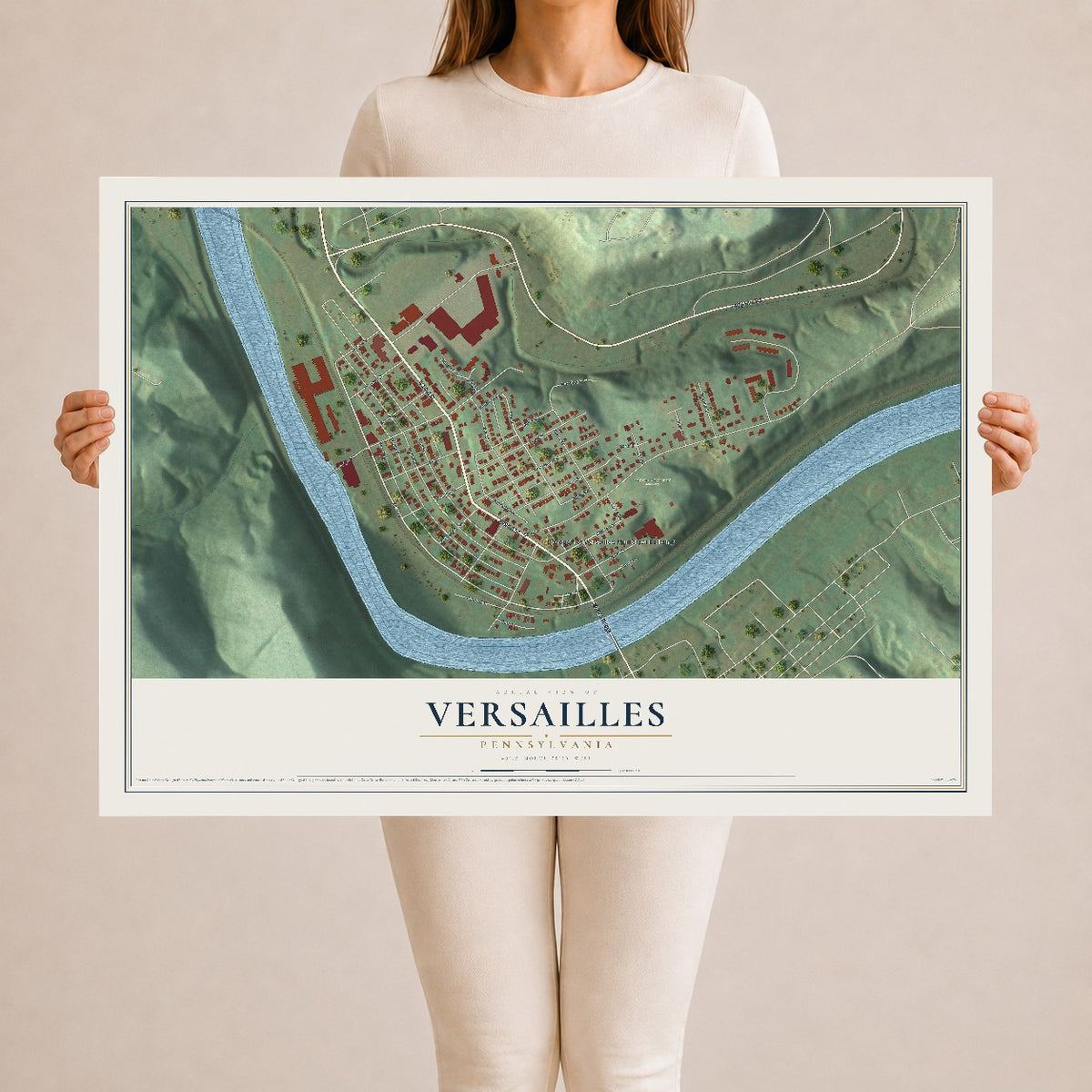 Map of Versailles, Pennsylvania, 24 x 36 inch unframed archival matte print