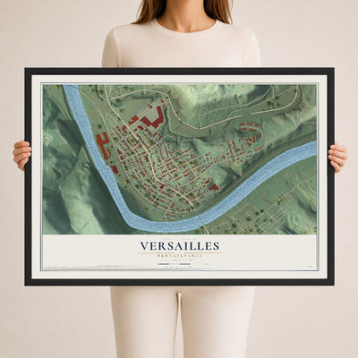 Map of Versailles, Pennsylvania, 24 x 36 inch print in a black wood frame