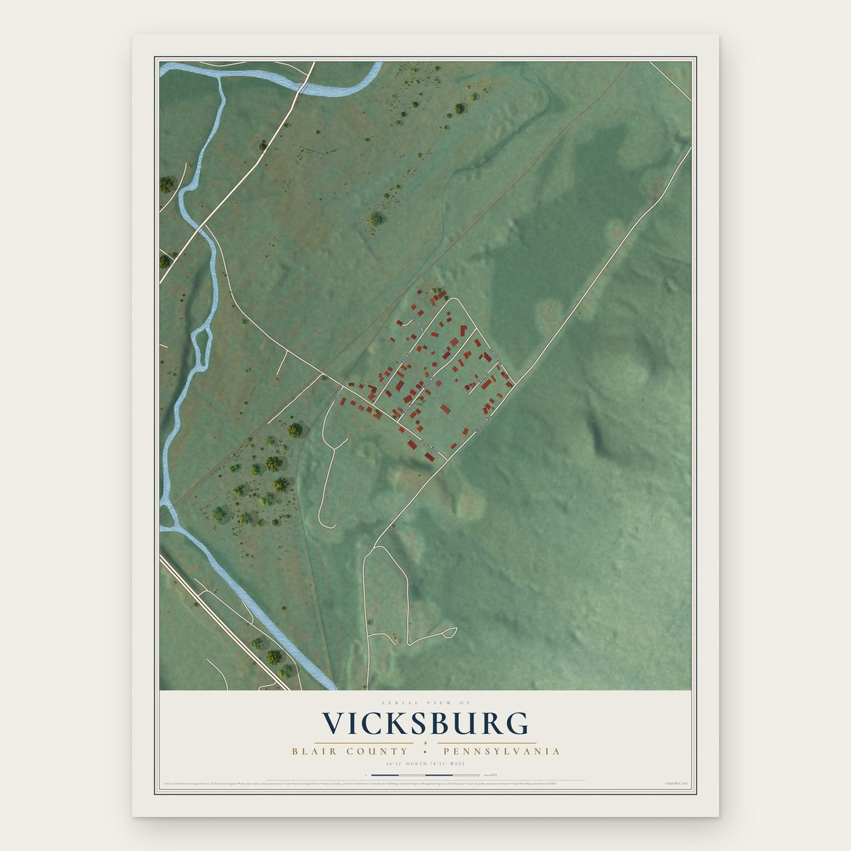 Vicksburg, Blair County, Pennsylvania map print, the full design
