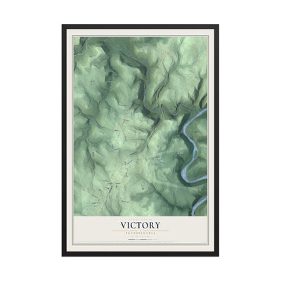 Map of Victory, Pennsylvania, 12 x 18 inch print in a black wood frame