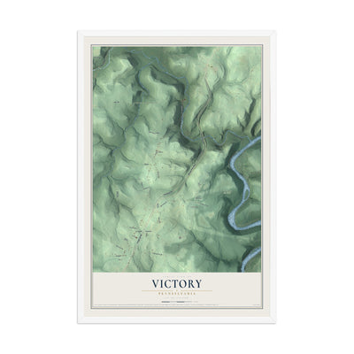Map of Victory, Pennsylvania, 12 x 18 inch print in a white wood frame