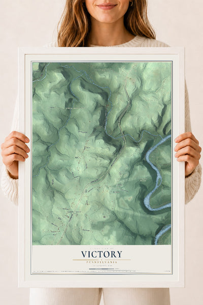 Map of Victory, Pennsylvania, 18 x 24 inch print in a white wood frame