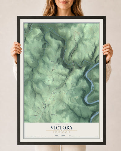 Map of Victory, Pennsylvania, 24 x 36 inch print in a black wood frame
