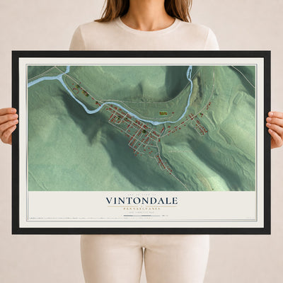Map of Vintondale, Pennsylvania, 18 x 24 inch print in a black wood frame