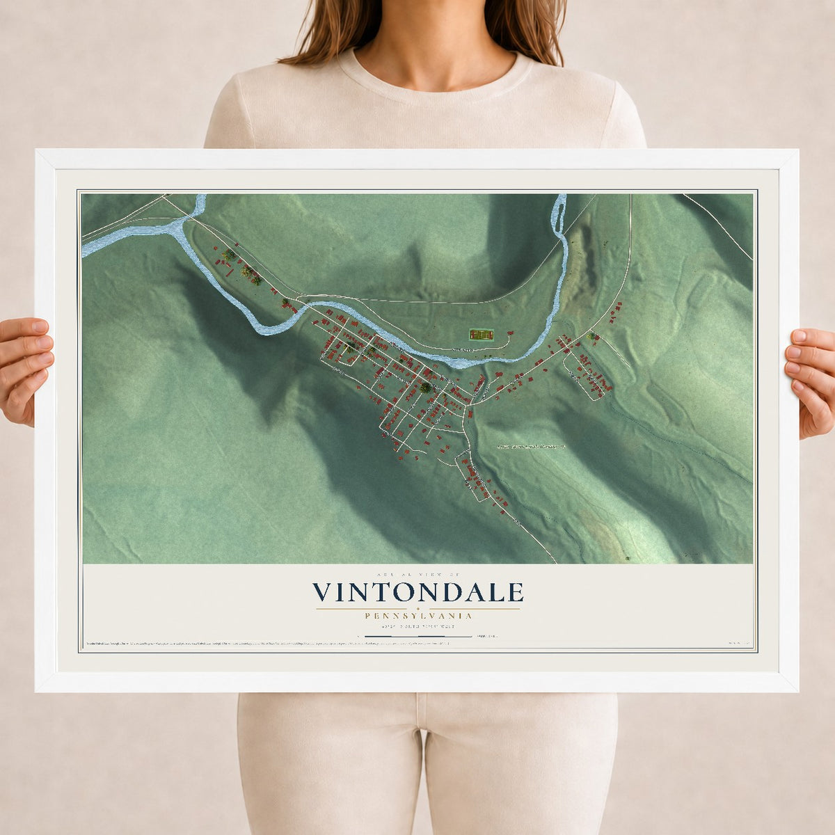 Map of Vintondale, Pennsylvania, 18 x 24 inch print in a white wood frame