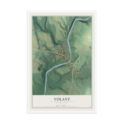 Map of Volant, Pennsylvania, 12 x 18 inch print in a white wood frame