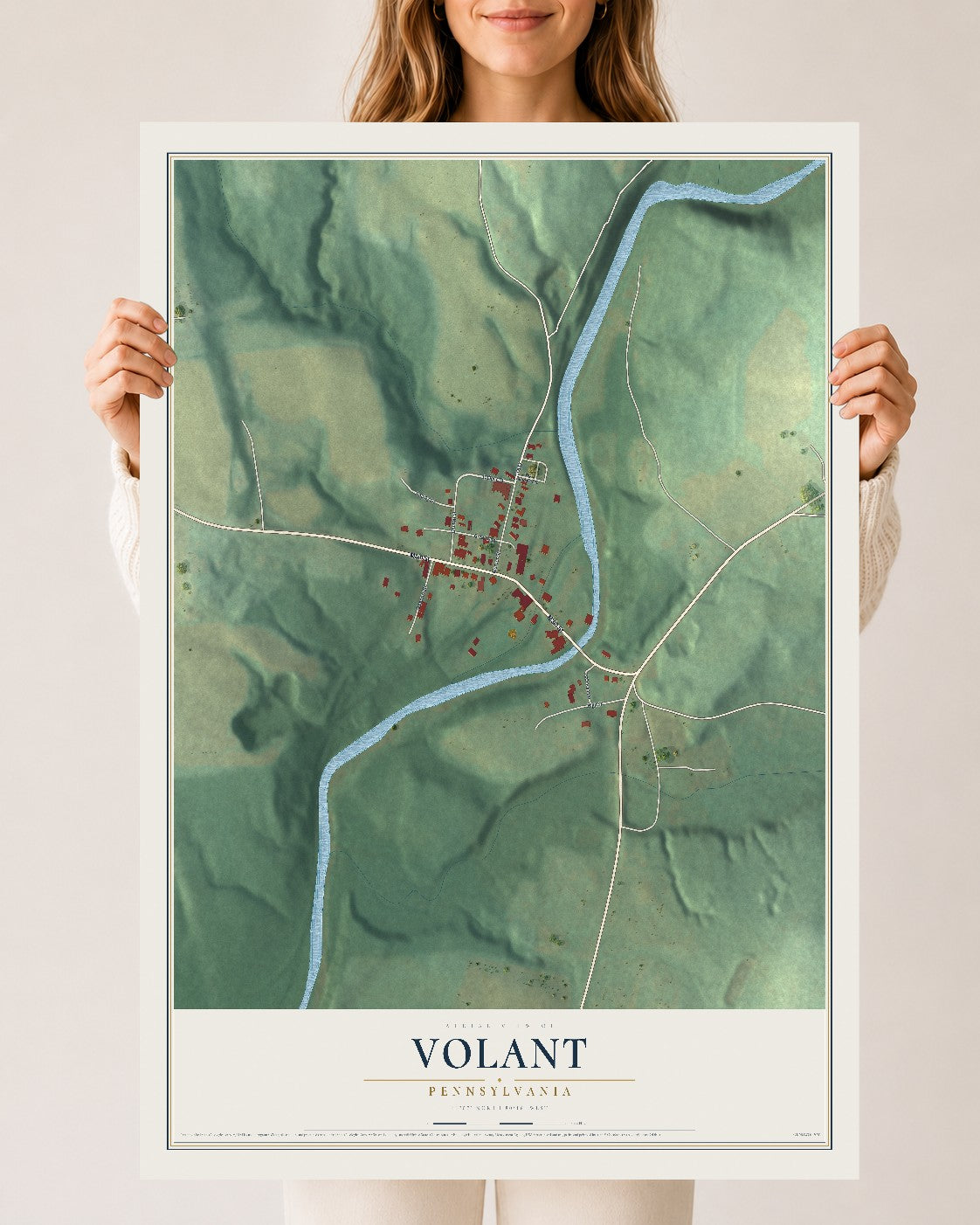 Map of Volant, Pennsylvania, 24 x 36 inch unframed archival matte print