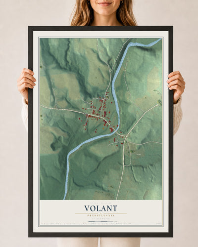 Map of Volant, Pennsylvania, 24 x 36 inch print in a black wood frame