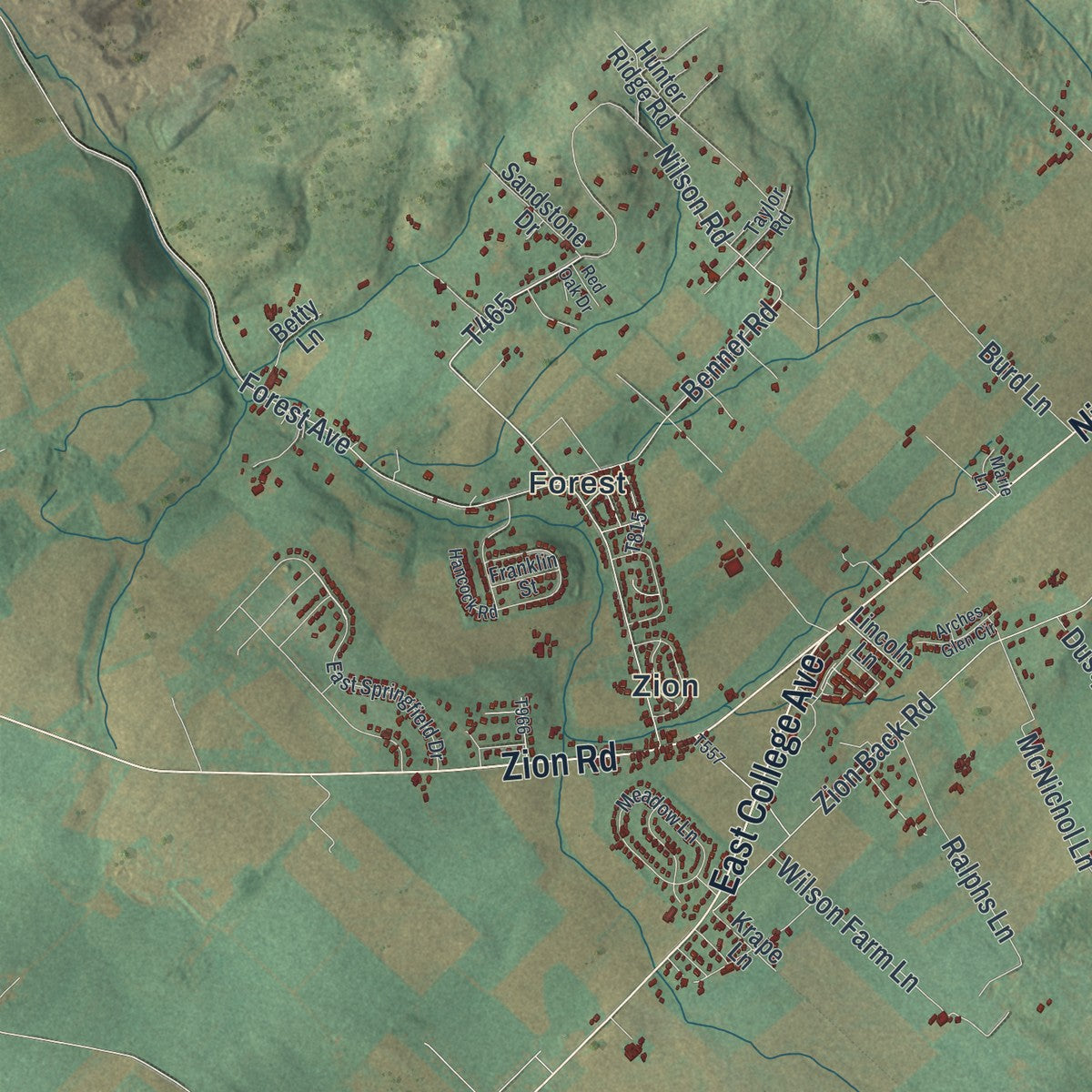 Second close-up of the map of Walker, Centre County, Pennsylvania print showing more streets and buildings