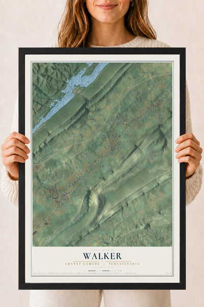 Map of Walker, Centre County, Pennsylvania, 18 x 24 inch print in a black wood frame