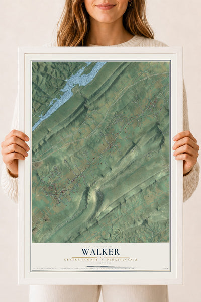 Map of Walker, Centre County, Pennsylvania, 18 x 24 inch print in a white wood frame