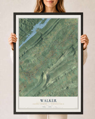 Map of Walker, Centre County, Pennsylvania, 24 x 36 inch print in a black wood frame