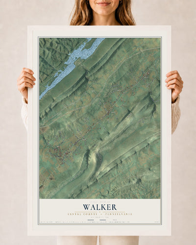 Map of Walker, Centre County, Pennsylvania, 24 x 36 inch print in a white wood frame