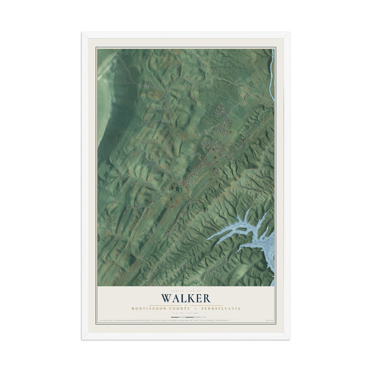 Map of Walker, Huntingdon County, Pennsylvania, 12 x 18 inch print in a white wood frame