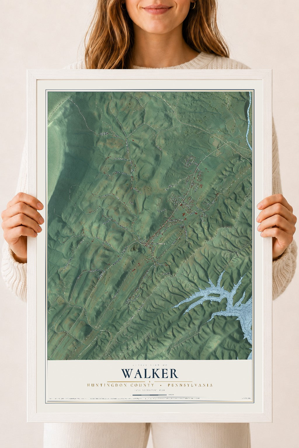 Map of Walker, Huntingdon County, Pennsylvania, 18 x 24 inch print in a white wood frame