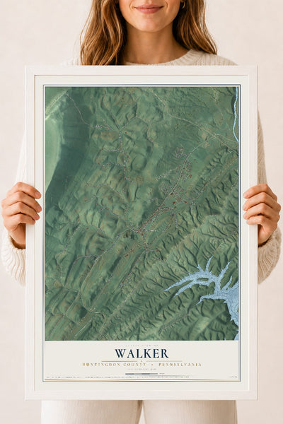 Map of Walker, Huntingdon County, Pennsylvania, 18 x 24 inch print in a white wood frame