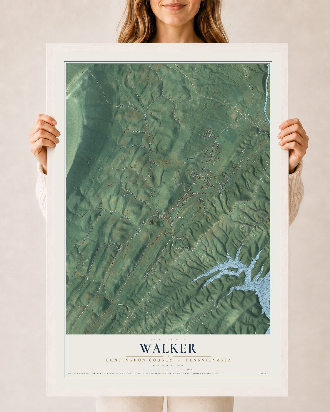Map of Walker, Huntingdon County, Pennsylvania, 24 x 36 inch print in a white wood frame