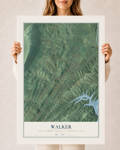Map of Walker, Huntingdon County, Pennsylvania, 24 x 36 inch print in a white wood frame