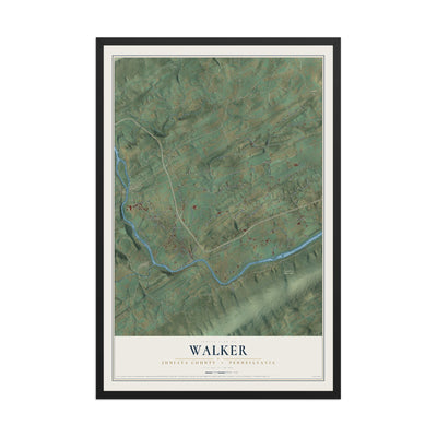 Map of Walker, Juniata County, Pennsylvania, 12 x 18 inch print in a black wood frame
