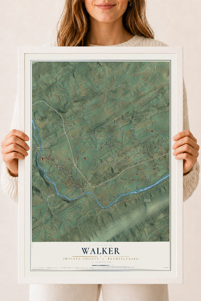Map of Walker, Juniata County, Pennsylvania, 18 x 24 inch print in a white wood frame
