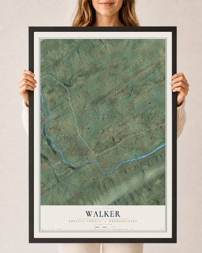 Map of Walker, Juniata County, Pennsylvania, 24 x 36 inch print in a black wood frame