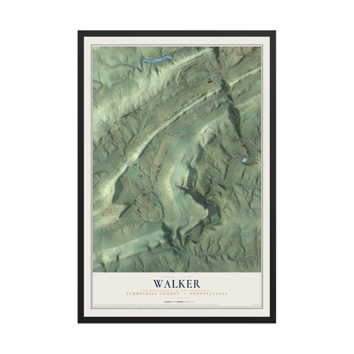 Map of Walker, Schuylkill County, Pennsylvania, 12 x 18 inch print in a black wood frame
