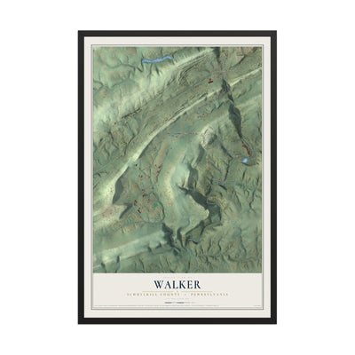 Map of Walker, Schuylkill County, Pennsylvania, 12 x 18 inch print in a black wood frame